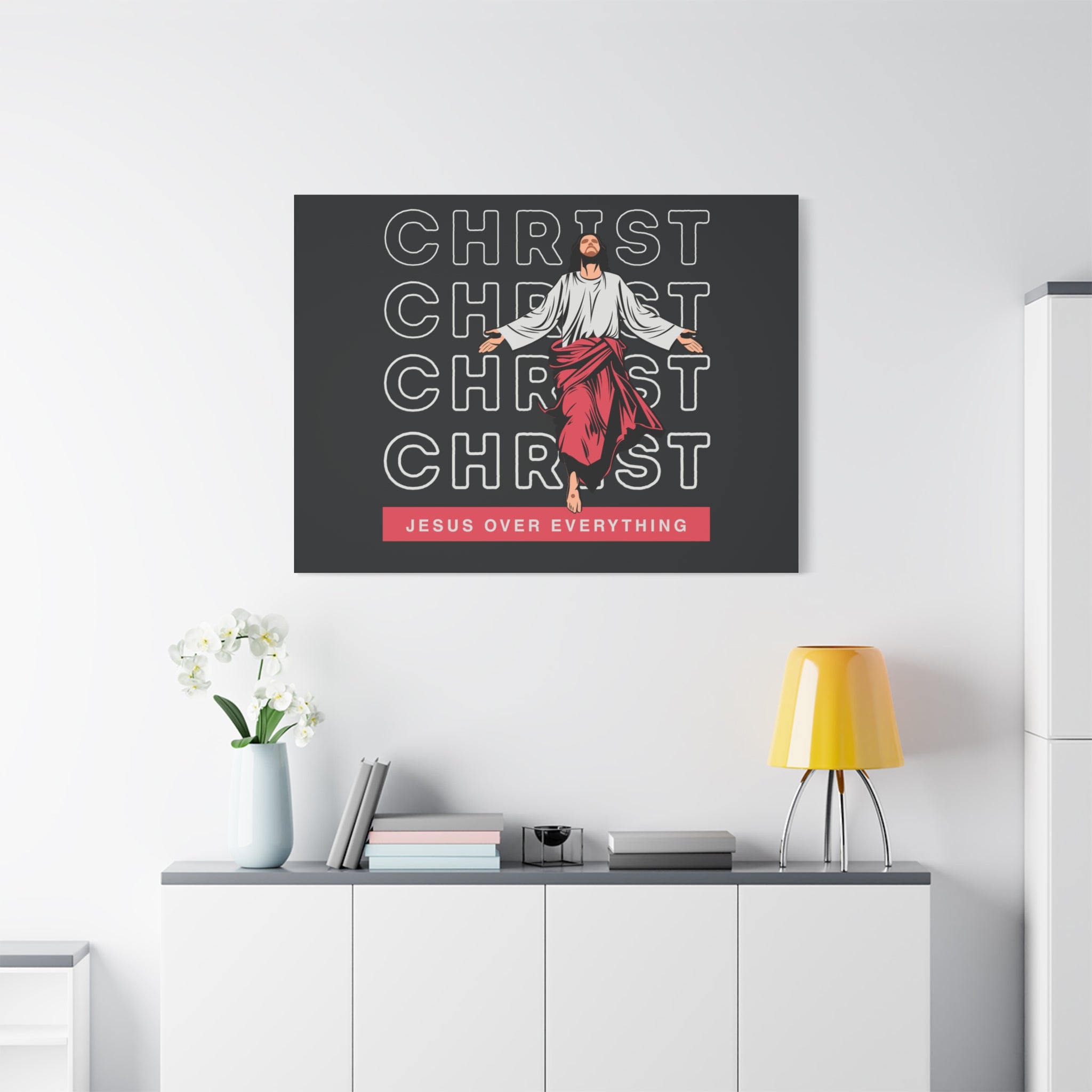 Christ Jesus Over Everything Canvas Wall Art — Inspirational Pastel Quote