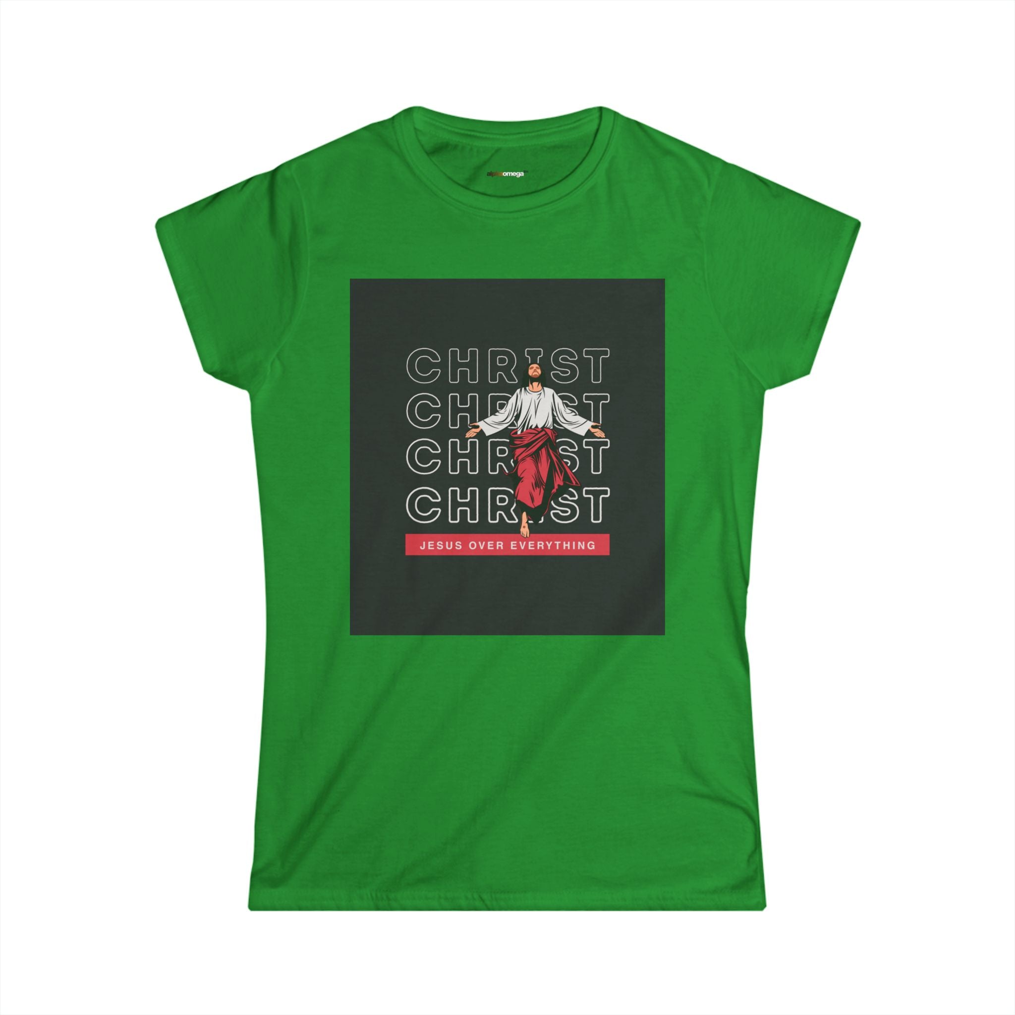 Christ Jesus Over Everything Girl Floral Tee - Women&#39;s Inspirational Christian Shirt